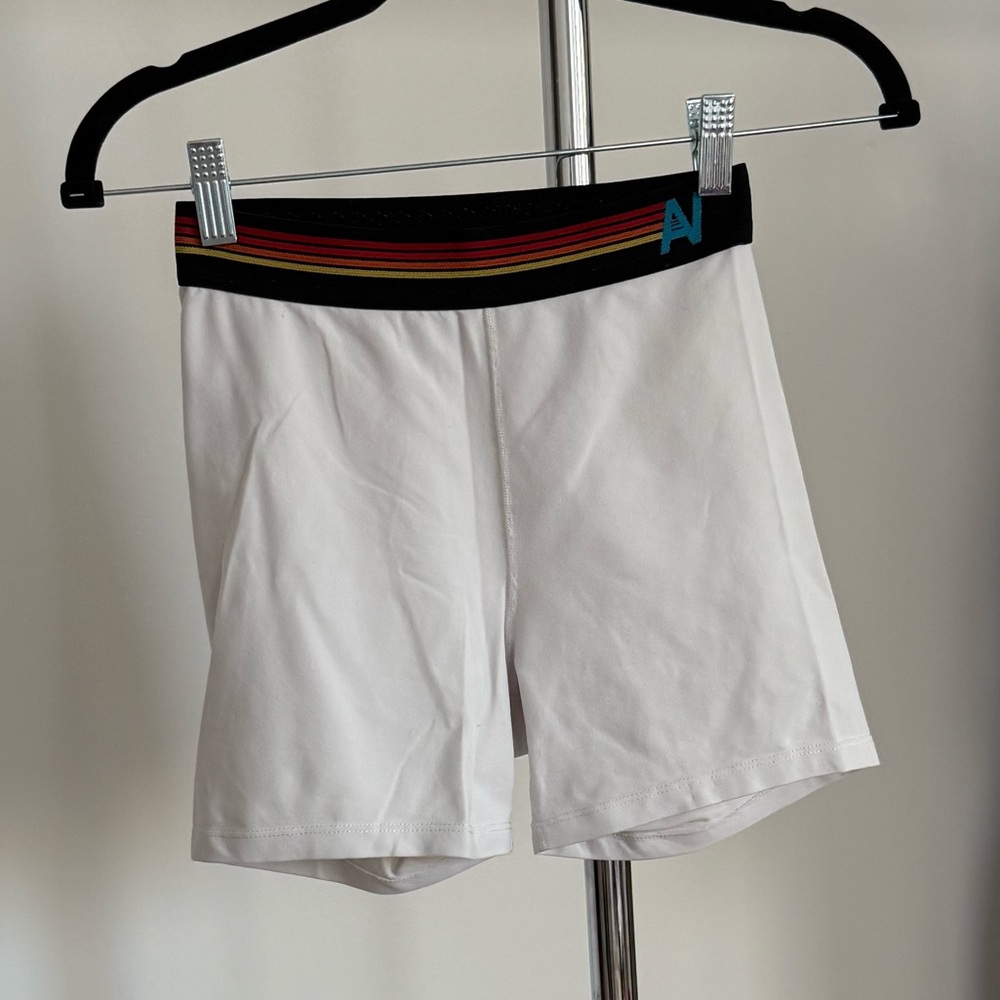 Aviator Nation 4 logo rainbow stripe set, elastic bra+biker shorts, white-size S - Picture 7 of 16